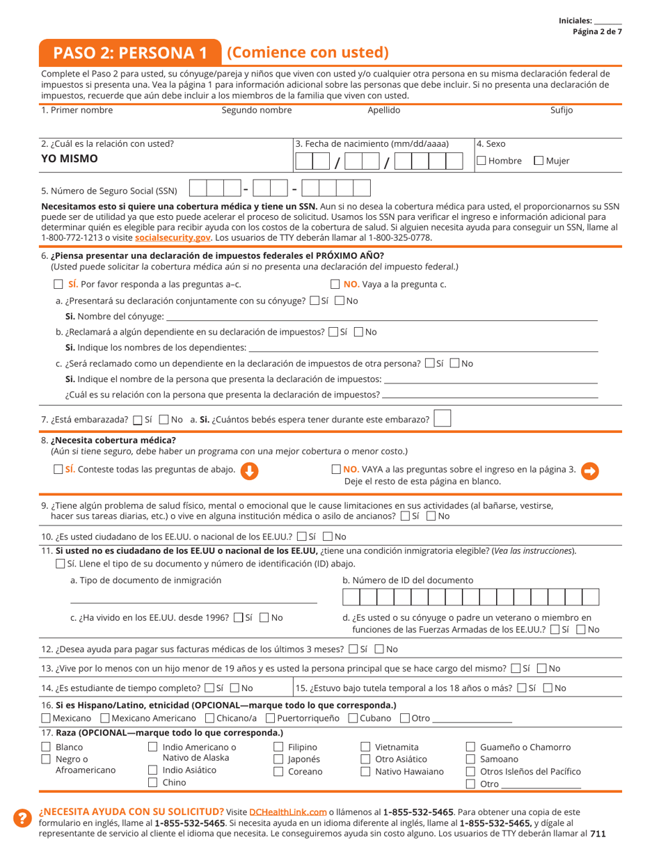 Solicitud Para La Cobertura De Salud Y Ayuda Para El Pago De Costos - Washington, D.C. (Spanish), Page 3