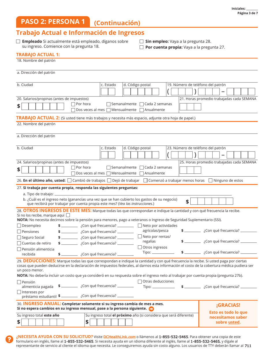 Solicitud Para La Cobertura De Salud Y Ayuda Para El Pago De Costos - Washington, D.C. (Spanish), Page 4