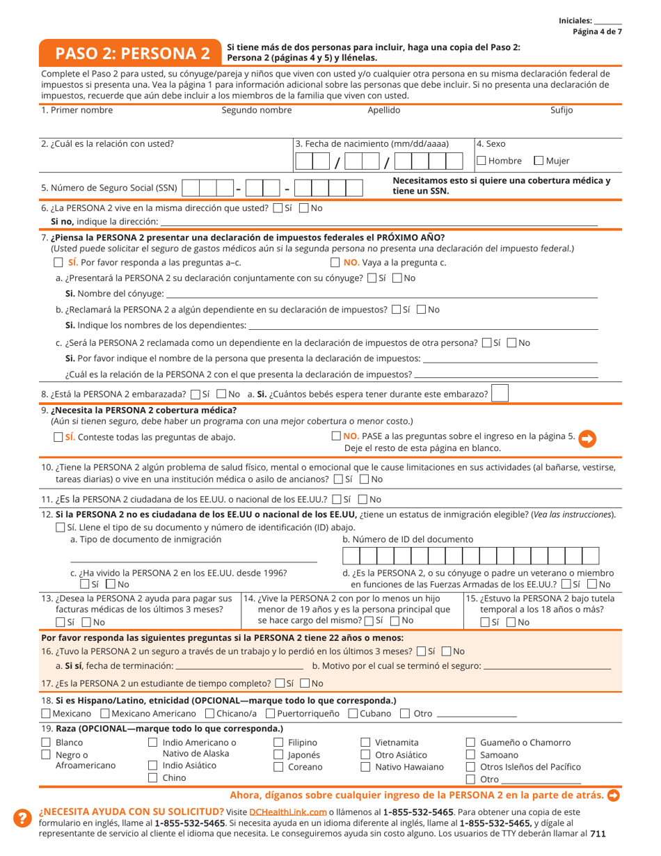 Solicitud Para La Cobertura De Salud Y Ayuda Para El Pago De Costos - Washington, D.C. (Spanish), Page 5