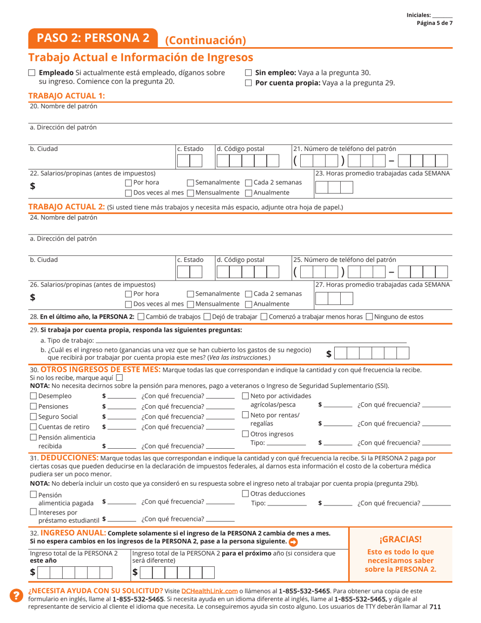 Solicitud Para La Cobertura De Salud Y Ayuda Para El Pago De Costos - Washington, D.C. (Spanish), Page 6