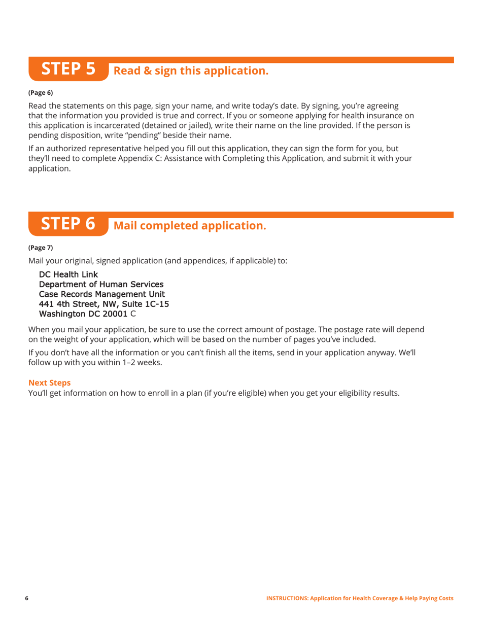 Standard Application for Health Coverage  Help Paying Costs - Washington, D.C., Page 18