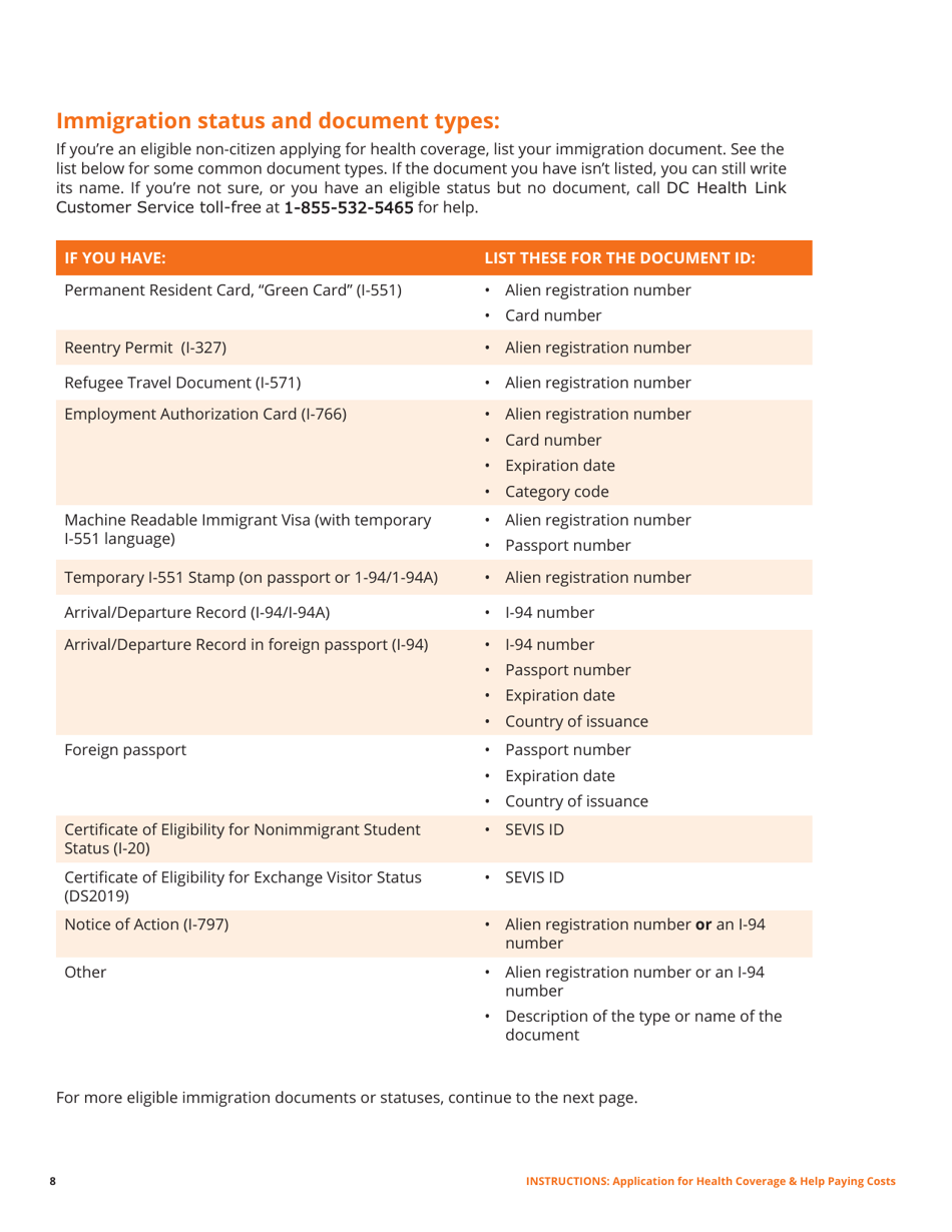 Standard Application for Health Coverage  Help Paying Costs - Washington, D.C., Page 20