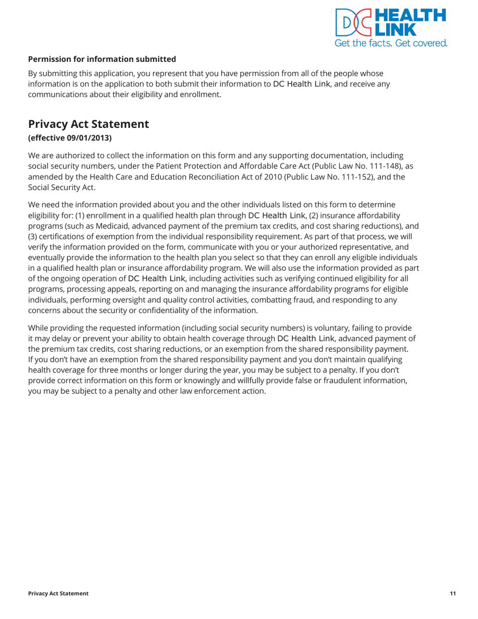 Standard Application for Health Coverage  Help Paying Costs - Washington, D.C., Page 23