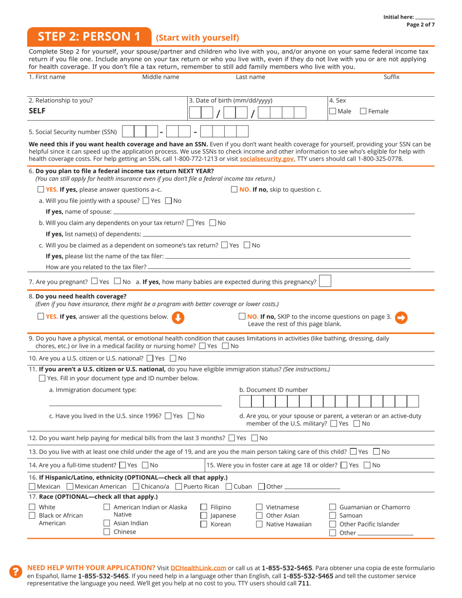 Standard Application for Health Coverage  Help Paying Costs - Washington, D.C., Page 3