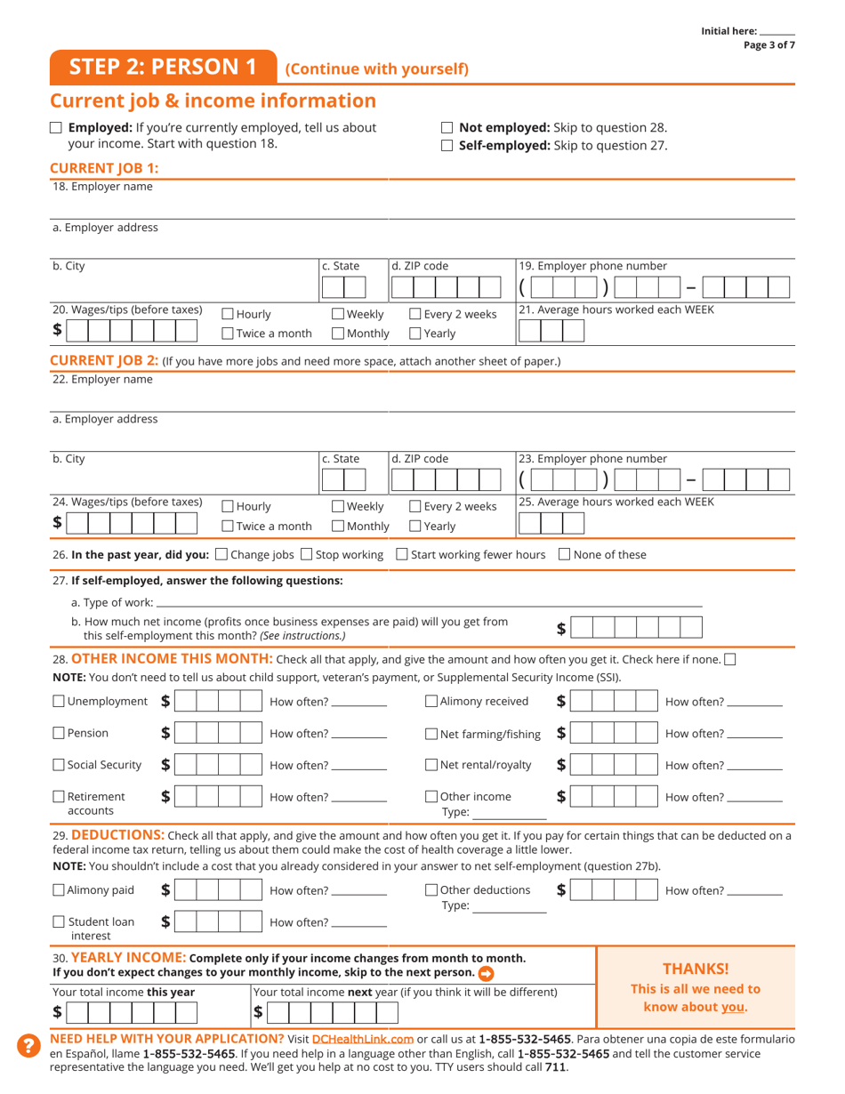 Standard Application for Health Coverage  Help Paying Costs - Washington, D.C., Page 4