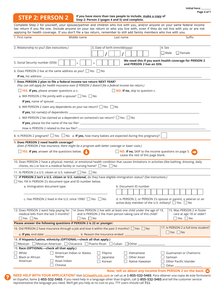 Standard Application for Health Coverage  Help Paying Costs - Washington, D.C., Page 5