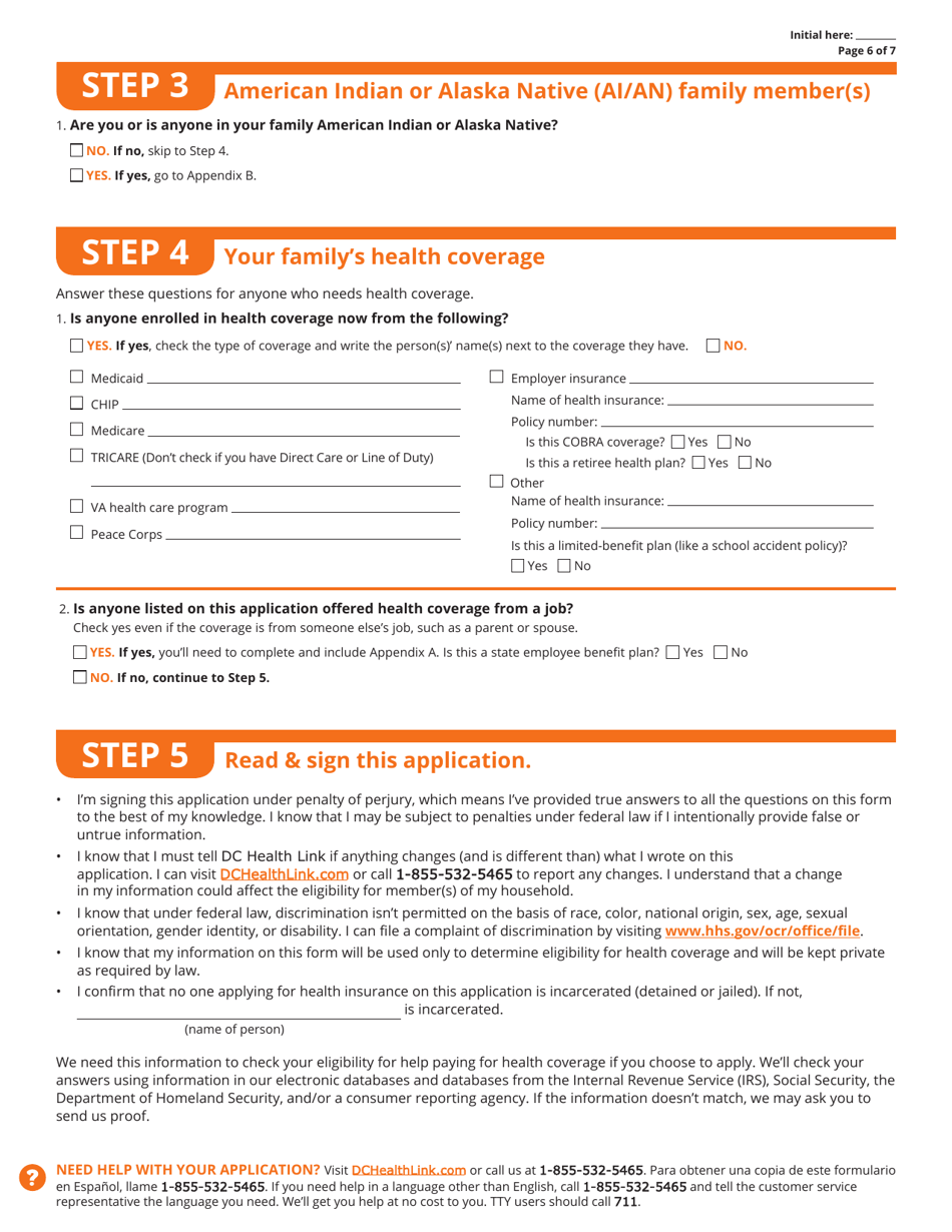 Standard Application for Health Coverage  Help Paying Costs - Washington, D.C., Page 7