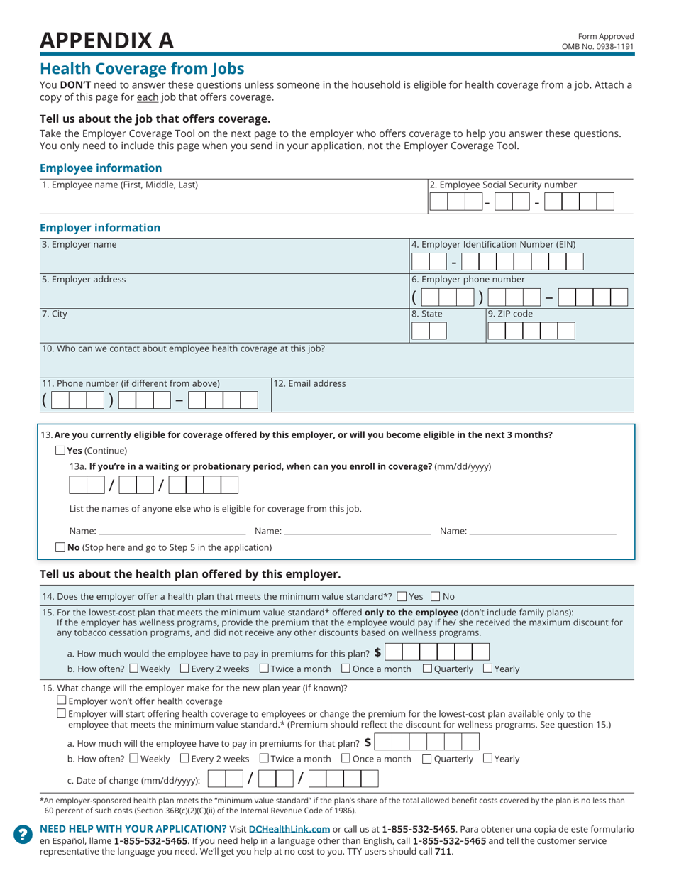 Standard Application for Health Coverage  Help Paying Costs - Washington, D.C., Page 9