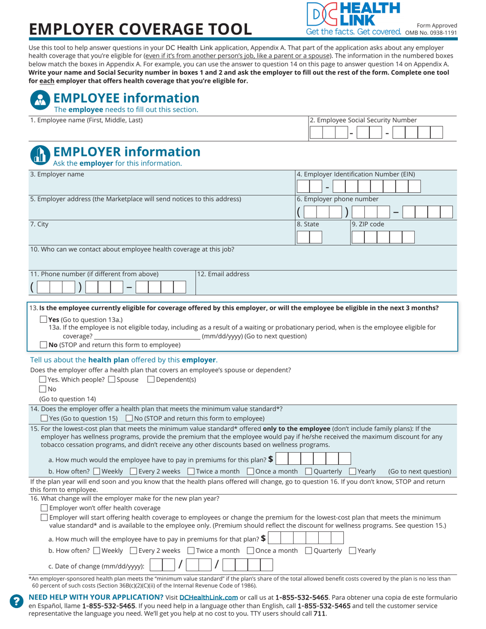 Washington, D.C. Employer Coverage Tool - Fill Out, Sign Online And ...