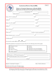 Form 1 &quot;Application for Research Involving Human Subjects&quot; - Washington, D.C.