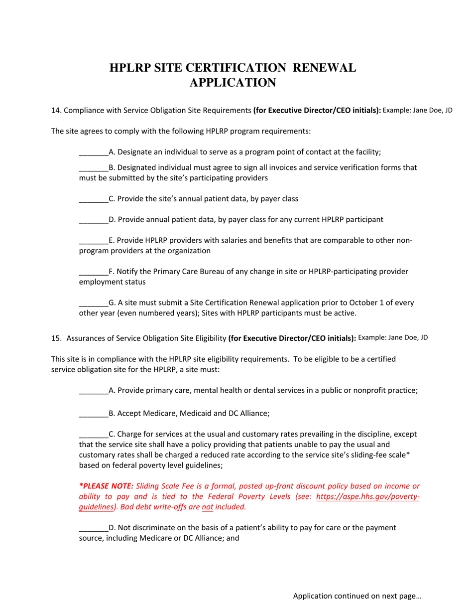Hplrp Site Certification Renewal Application - Washington, D.C., Page 3