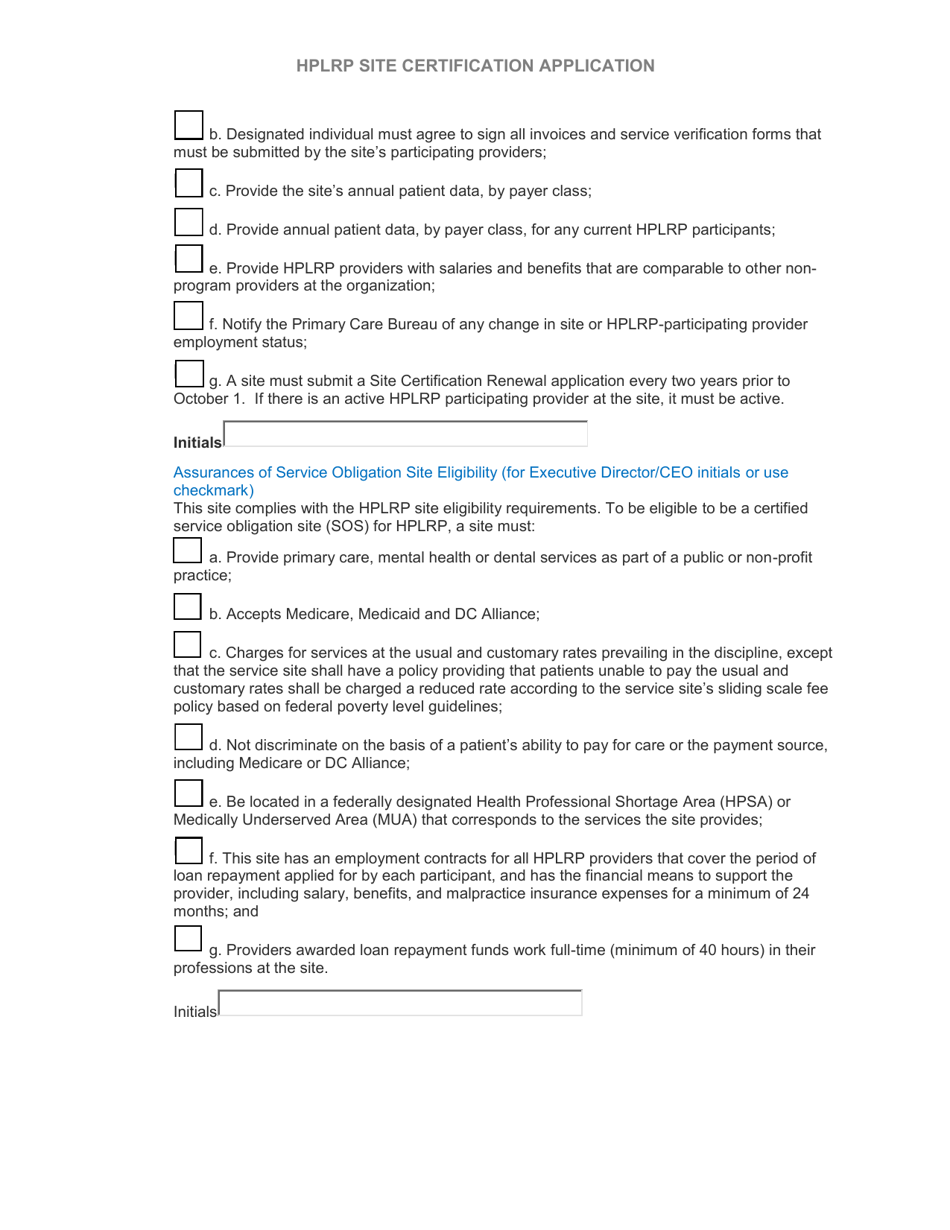 Hplrp Certified Site Certification Application - Washington, D.C., Page 5