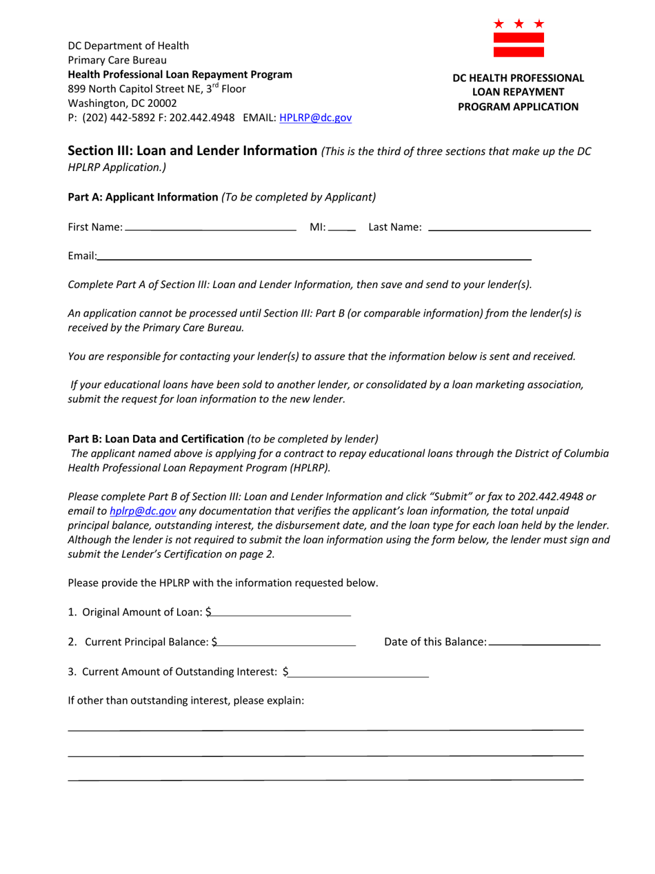 Section III Loan and Lender Information - Washington, D.C., Page 1