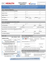 Birth Certificate Application - Washington, D.C., Page 2