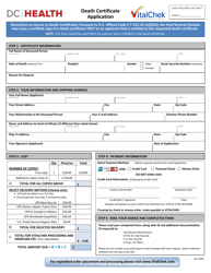 Death Certificate Application - Washington, D.C., Page 2