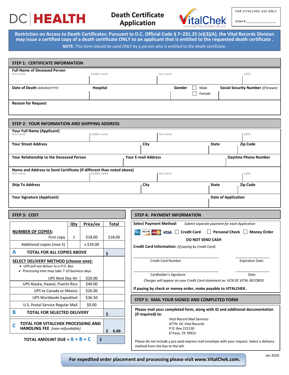 Washington, D.C. Death Certificate Application - Fill Out, Sign Online ...