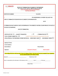 Document preview: Notice of Termination of Domestic Partnership - Washington, D.C.