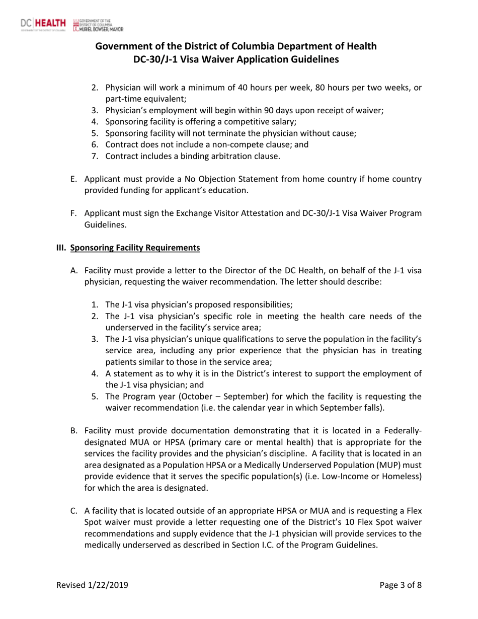 Dc-30 / J-1 Visa Waiver Application Guidelines - Washington, D.C., Page 3