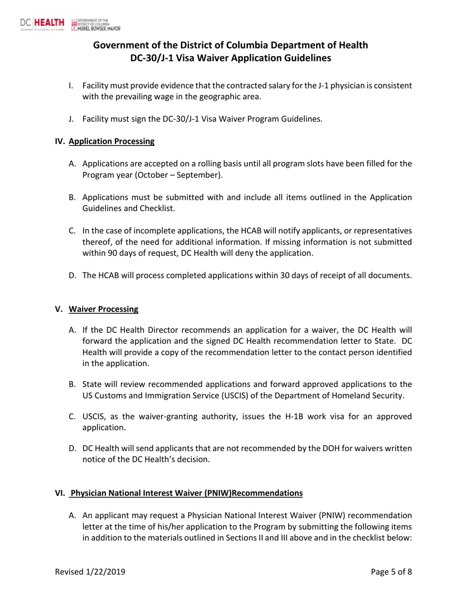 Dc-30 / J-1 Visa Waiver Application Guidelines - Washington, D.C., Page 5