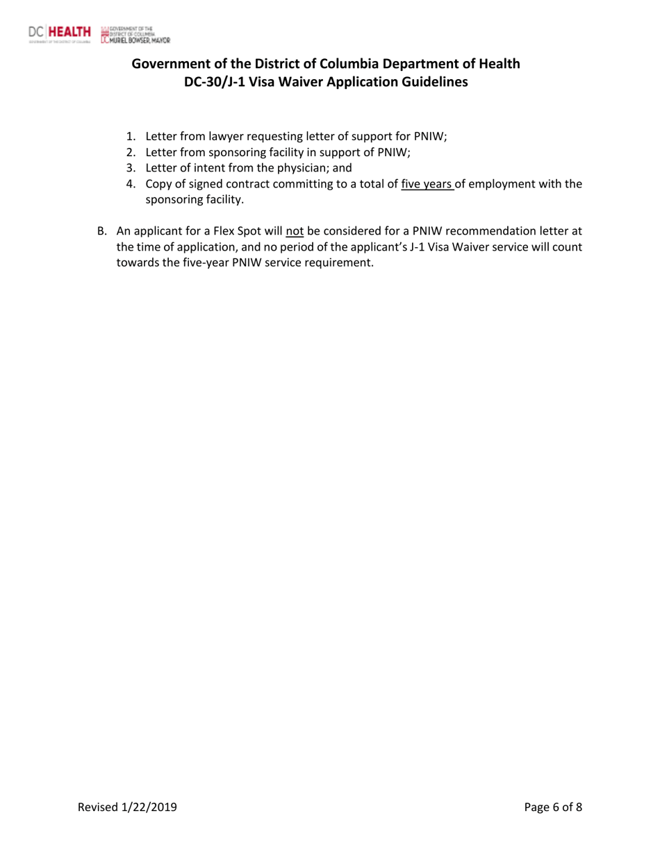 Dc-30 / J-1 Visa Waiver Application Guidelines - Washington, D.C., Page 6