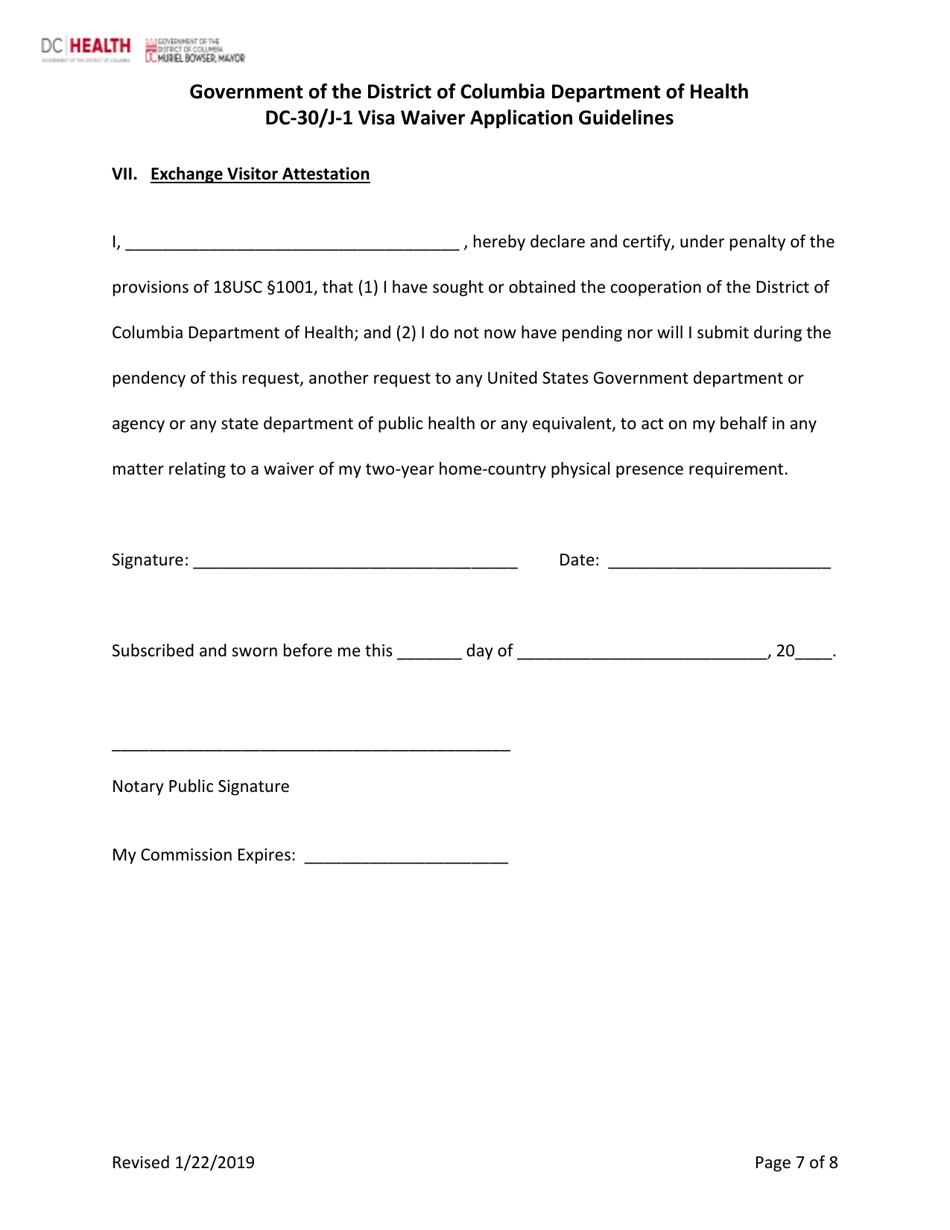 Dc-30 / J-1 Visa Waiver Application Guidelines - Washington, D.C., Page 7