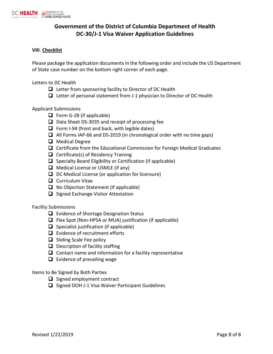 Dc-30 / J-1 Visa Waiver Application Guidelines - Washington, D.C., Page 8