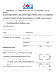 Inclusionary Unit and Affordable Dwelling Unit Resale Price Request - Washington, D.C., Page 2