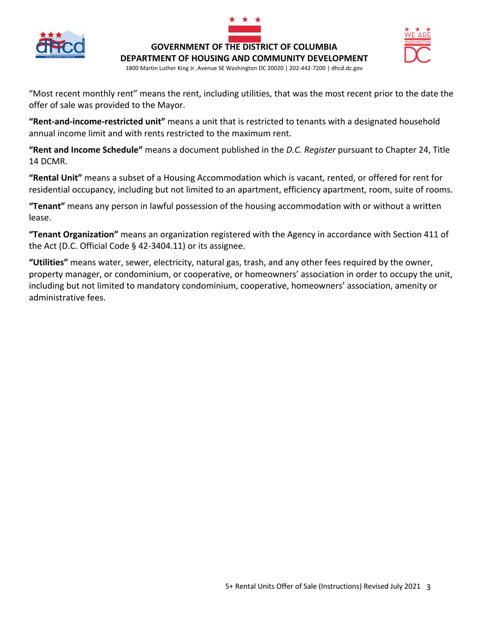 Form A Offer of Sale: Tenant Opportunity to Purchase (Topa) and District Opportunity to Purchase Act (Dopa) for Housing Accommodations With Five (5) or More Rental Units - Washington, D.C., Page 3