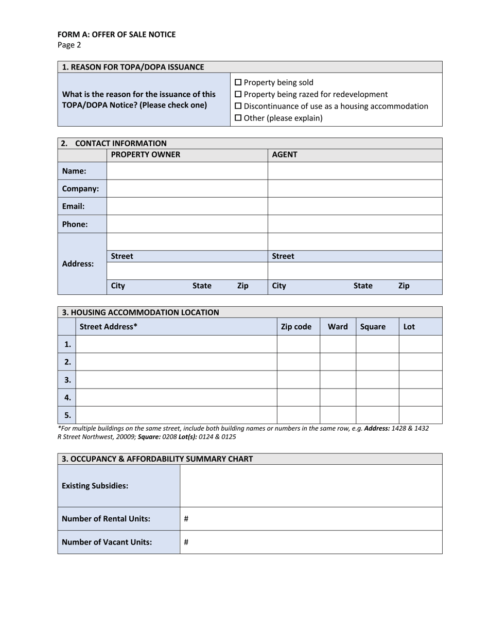 Form A Offer of Sale: Tenant Opportunity to Purchase (Topa) and District Opportunity to Purchase Act (Dopa) for Housing Accommodations With Five (5) or More Rental Units - Washington, D.C., Page 5