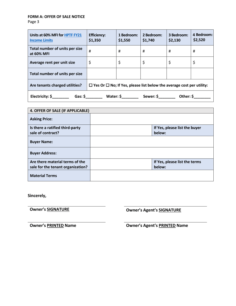 Form A Offer of Sale: Tenant Opportunity to Purchase (Topa) and District Opportunity to Purchase Act (Dopa) for Housing Accommodations With Five (5) or More Rental Units - Washington, D.C., Page 6