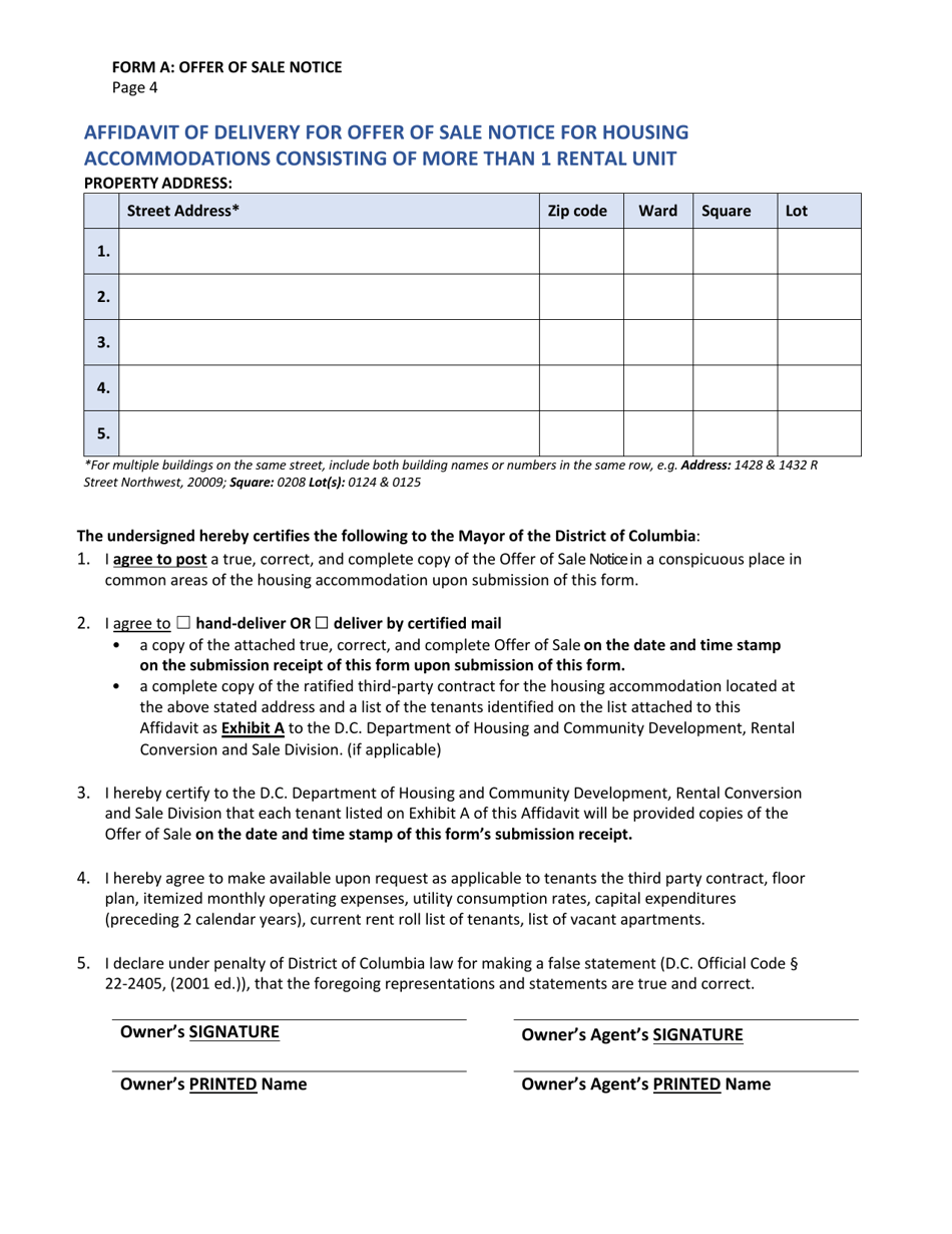 Form A Offer of Sale: Tenant Opportunity to Purchase (Topa) and District Opportunity to Purchase Act (Dopa) for Housing Accommodations With Five (5) or More Rental Units - Washington, D.C., Page 7