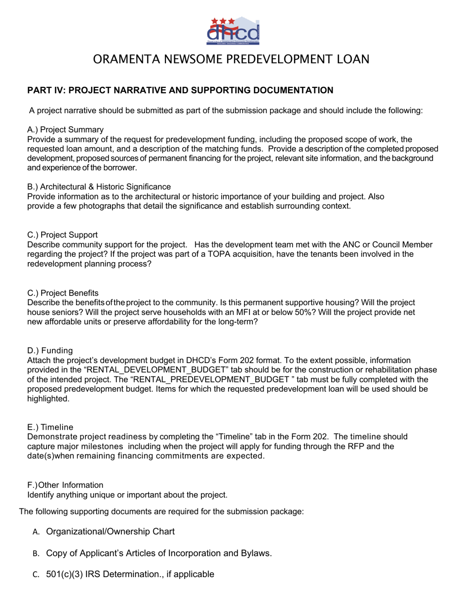 Oramenta Newsome Predevelopment Loan Application - Washington, D.C., Page 3