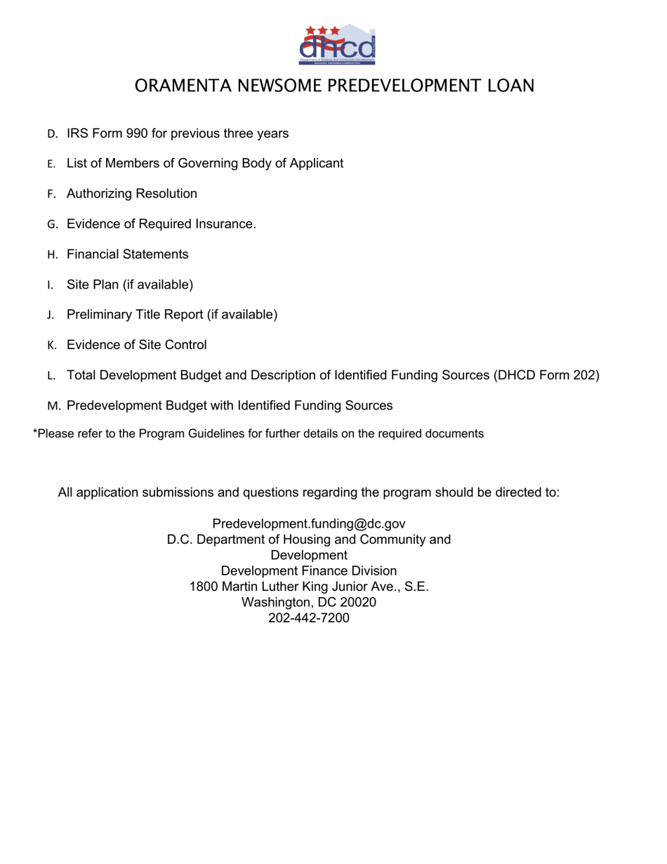 Oramenta Newsome Predevelopment Loan Application - Washington, D.C., Page 4
