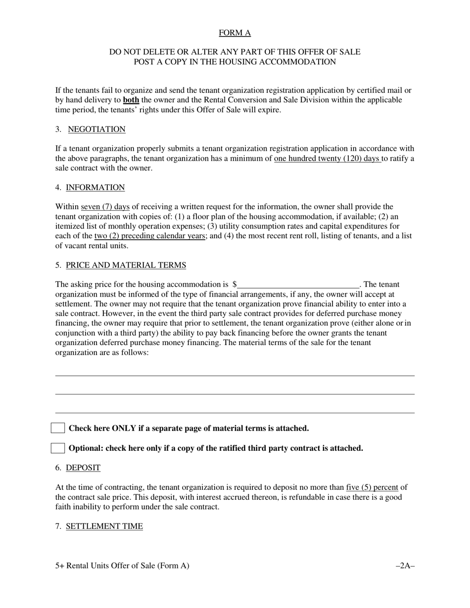 Form A Offer of Sale  Tenant Opportunity to Purchase With a Third Party Sale Contract for Housing Accommodations With Five (5) or More Rental Units - Washington, D.C., Page 6