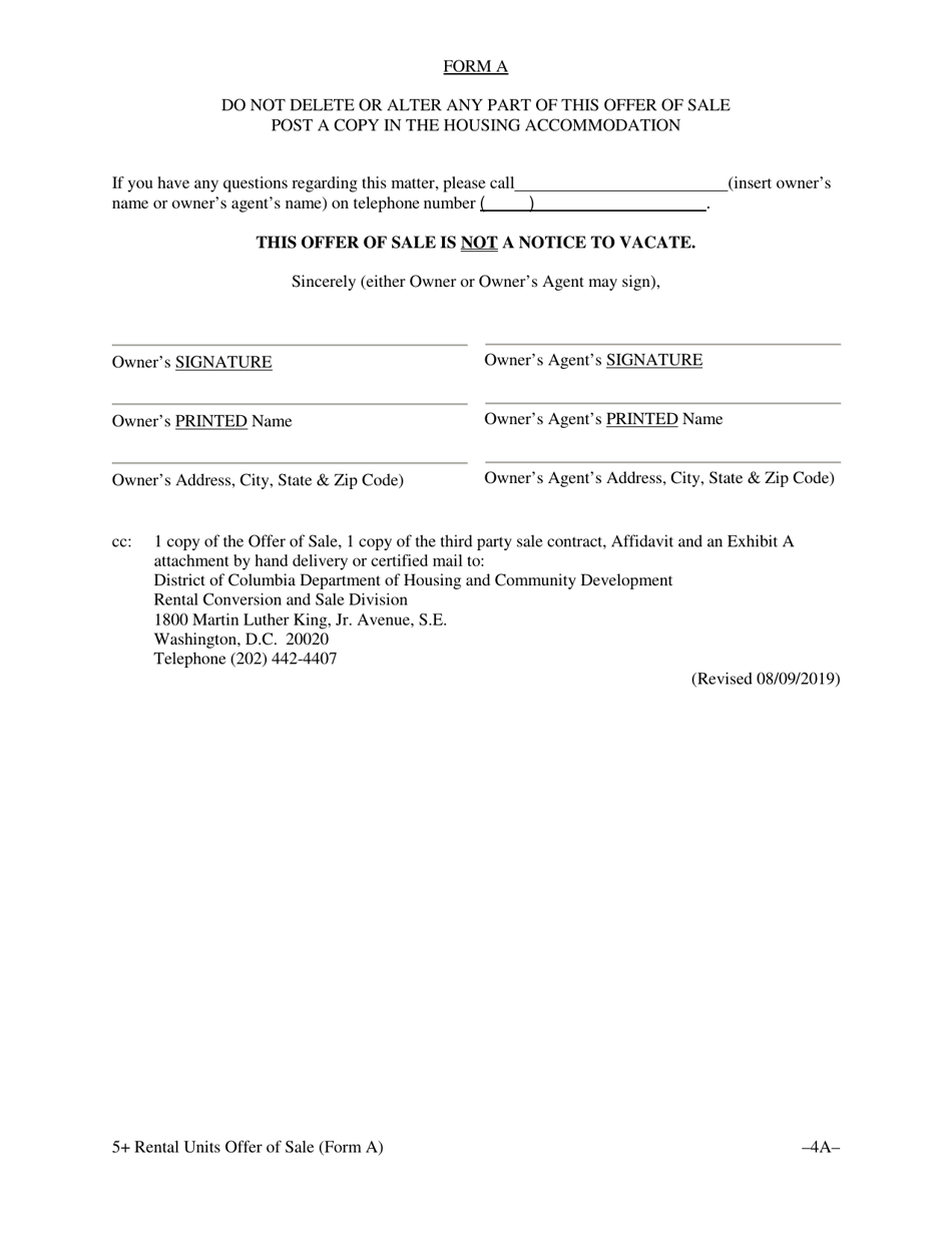Form A Offer of Sale  Tenant Opportunity to Purchase With a Third Party Sale Contract for Housing Accommodations With Five (5) or More Rental Units - Washington, D.C., Page 8