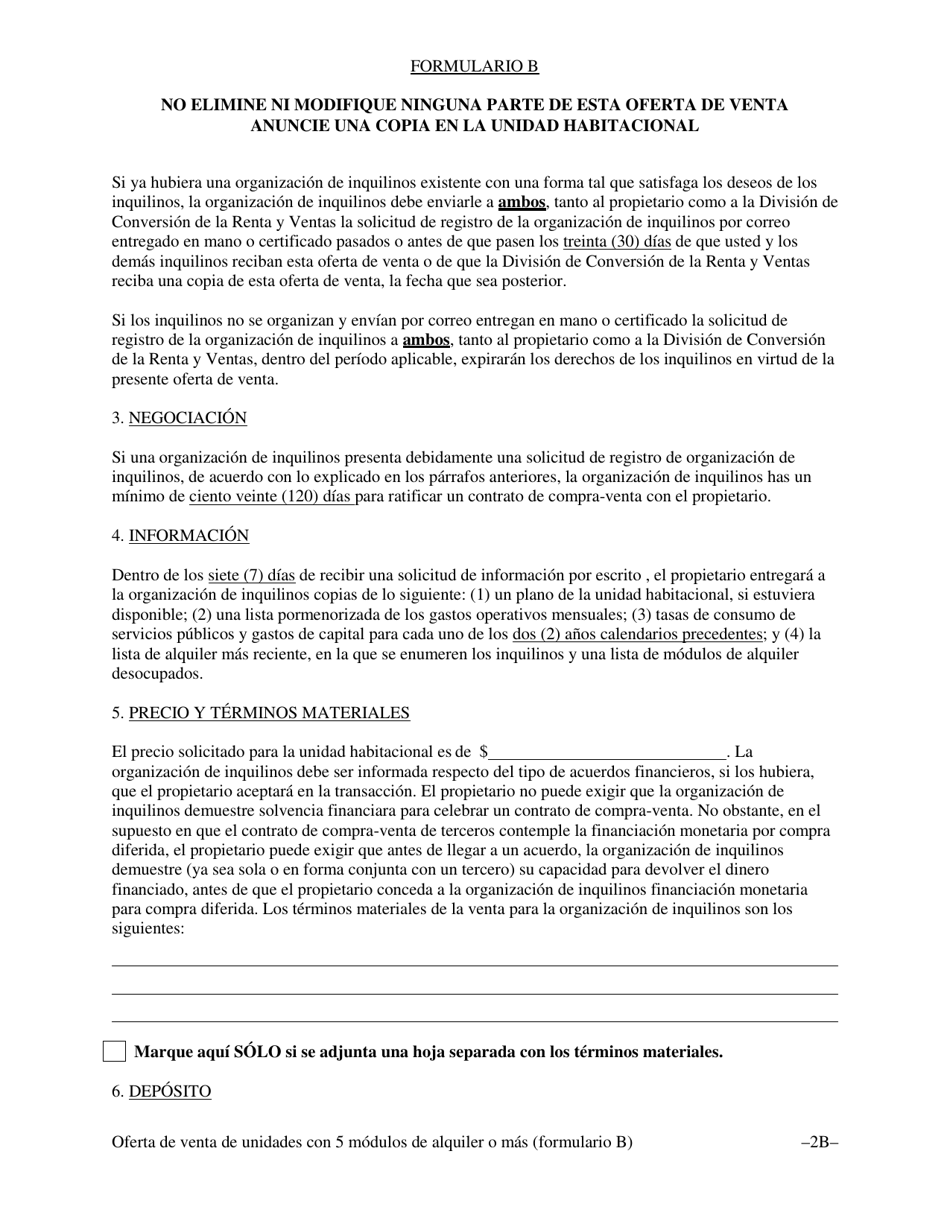 Formulario B Oferta De Venta Y Oportunidad De Compra Para Inquilinos Sin Un Contrato De Venta De Terceros Para Alojamientos De Vivienda Con Cinco (5) O Mas Unidades De Alquiler - Washington, D.C. (Spanish), Page 6
