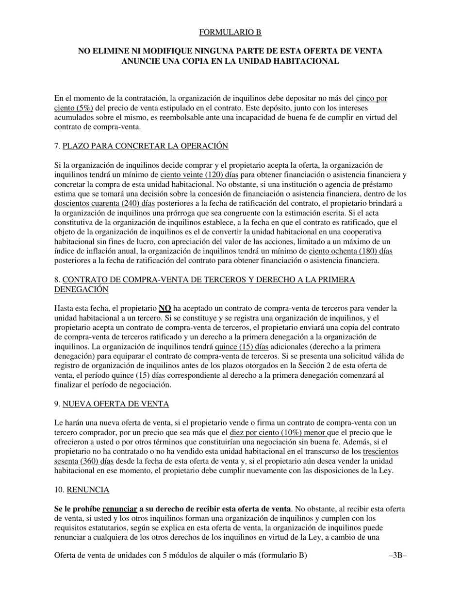 Formulario B Oferta De Venta Y Oportunidad De Compra Para Inquilinos Sin Un Contrato De Venta De Terceros Para Alojamientos De Vivienda Con Cinco (5) O Mas Unidades De Alquiler - Washington, D.C. (Spanish), Page 7