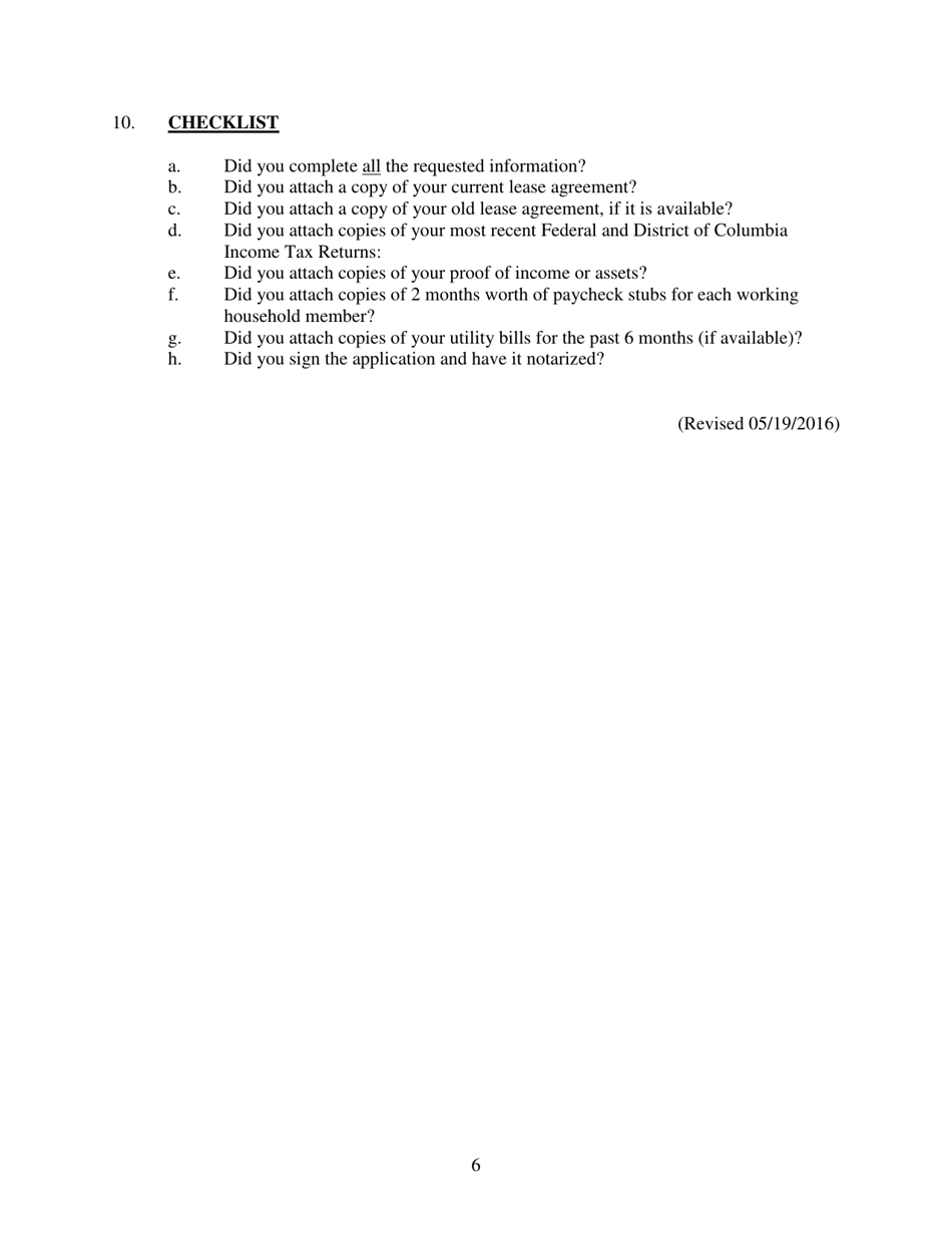 Housing Assistance Payment Application for Tenants Displaced by Condominium or Cooperative Conversion - Washington, D.C., Page 10