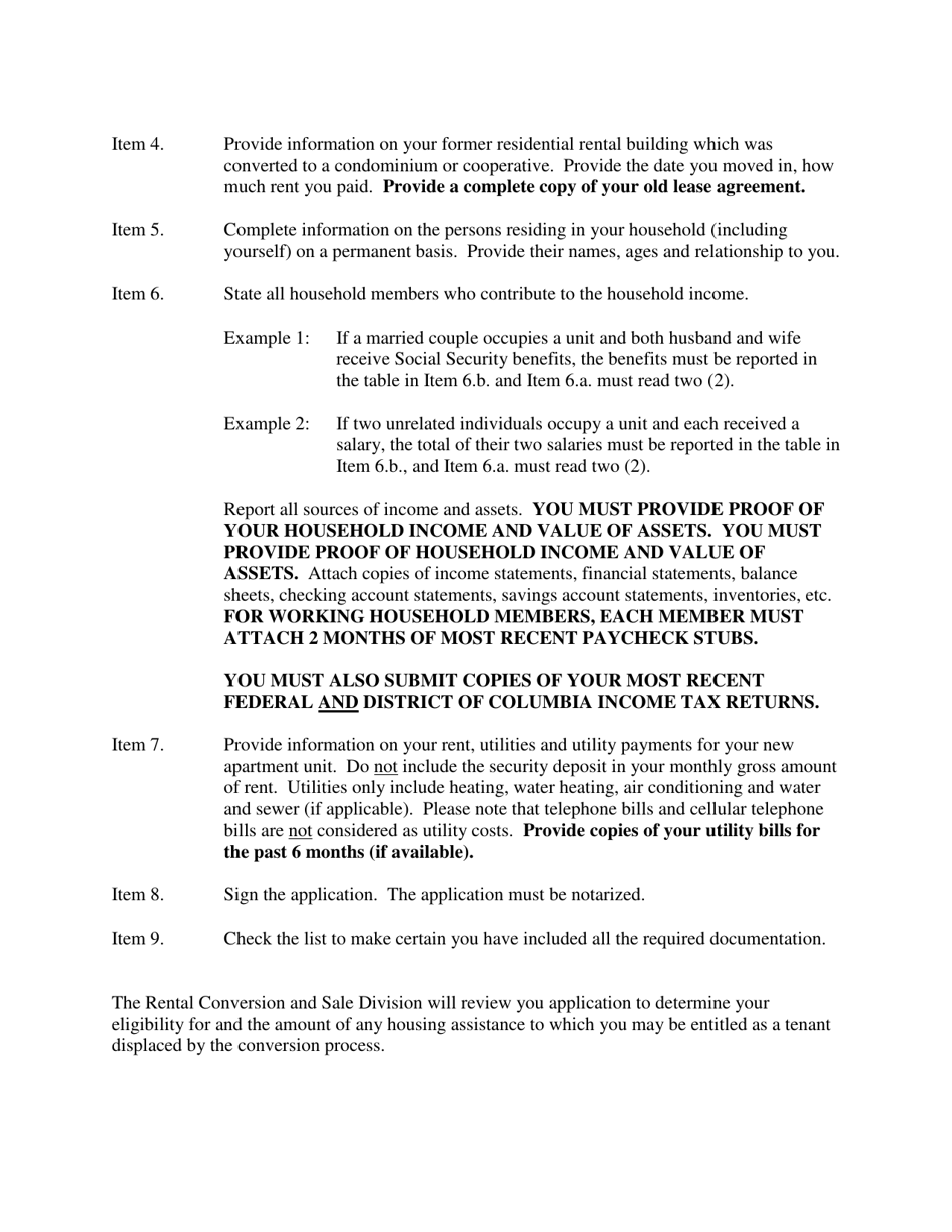 Housing Assistance Payment Application for Tenants Displaced by Condominium or Cooperative Conversion - Washington, D.C., Page 3