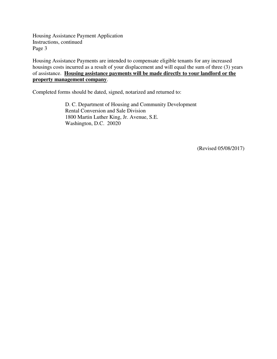 Housing Assistance Payment Application for Tenants Displaced by Condominium or Cooperative Conversion - Washington, D.C., Page 4