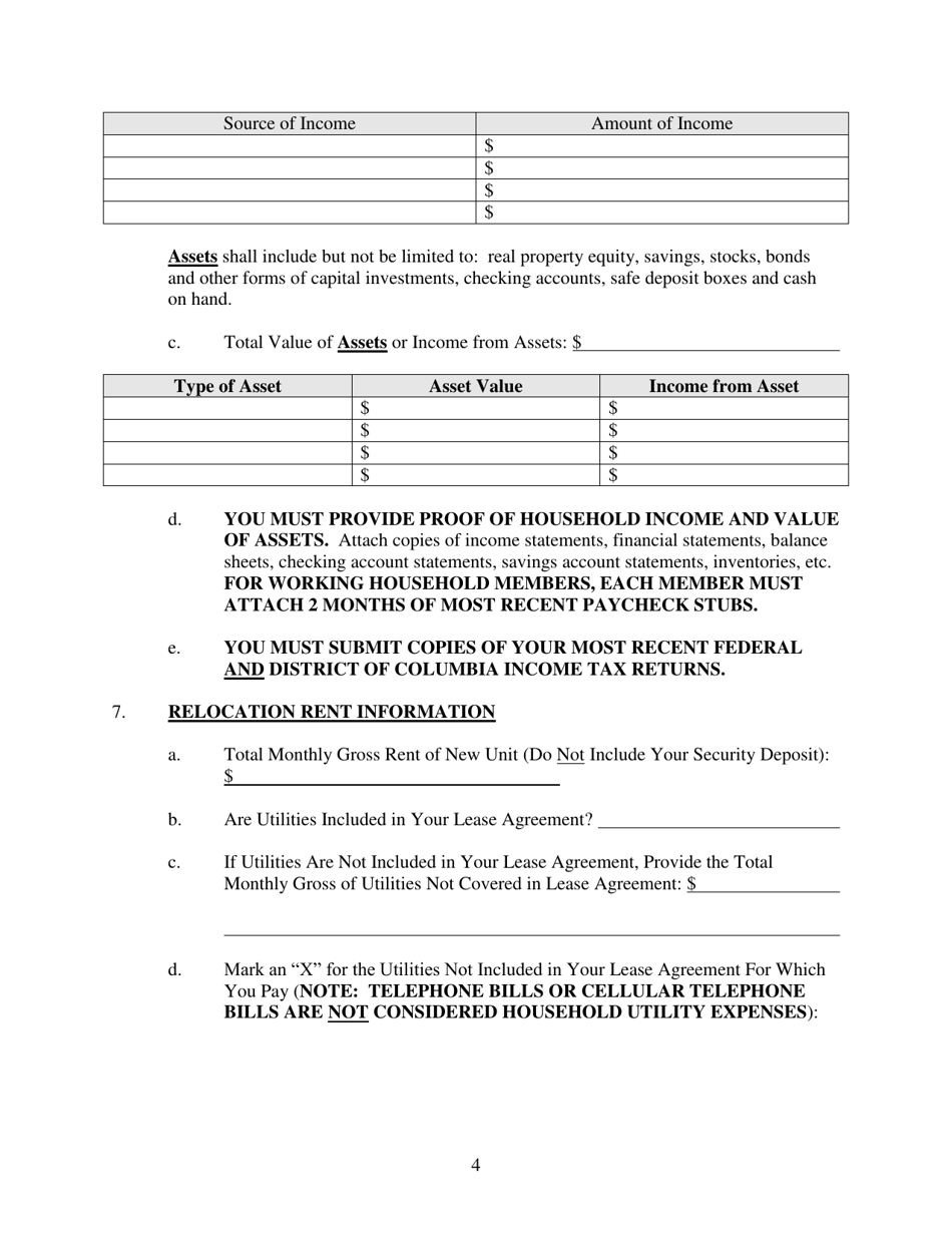 Housing Assistance Payment Application for Tenants Displaced by Condominium or Cooperative Conversion - Washington, D.C., Page 8