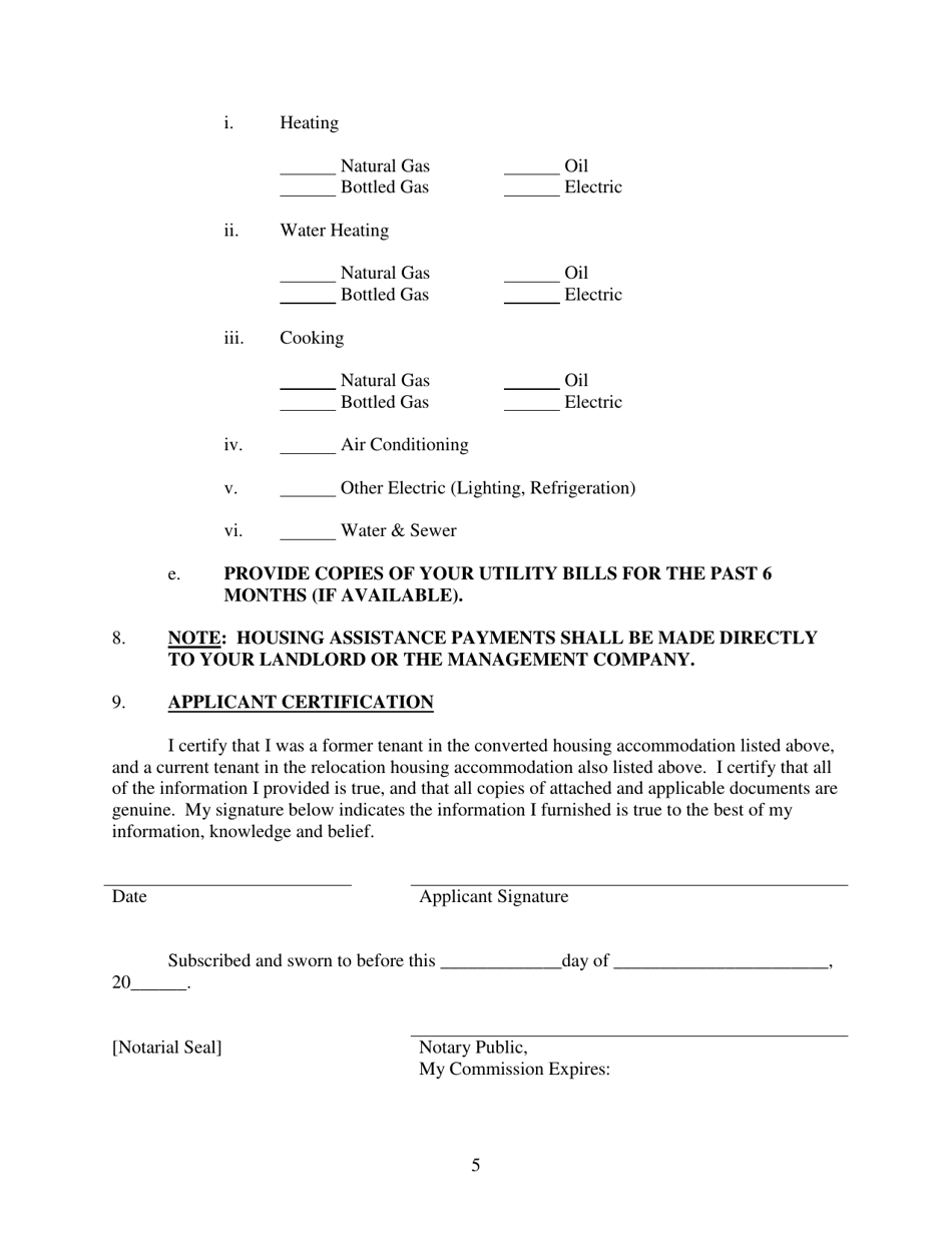 Housing Assistance Payment Application for Tenants Displaced by Condominium or Cooperative Conversion - Washington, D.C., Page 9