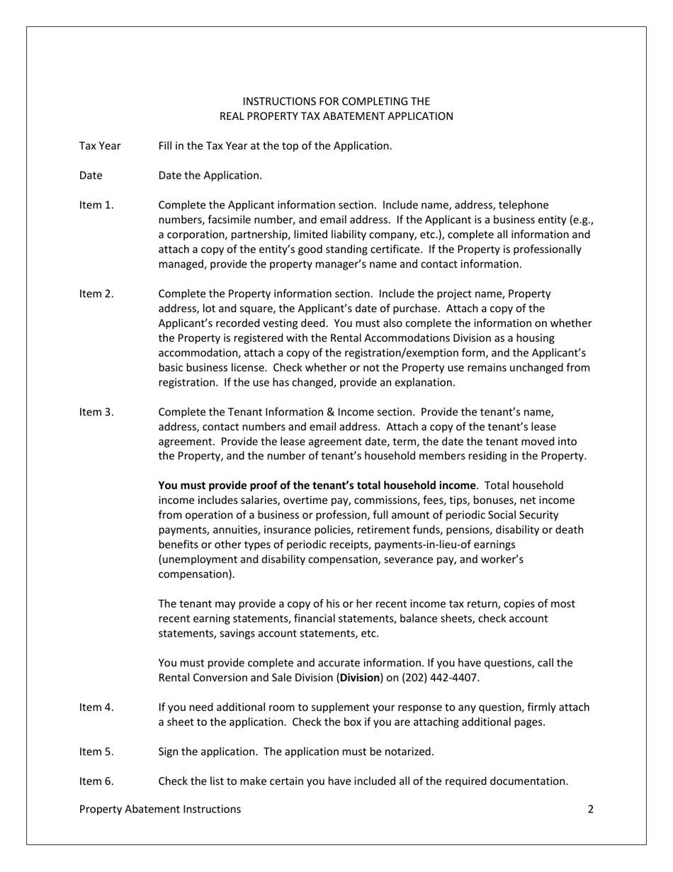 Real Property Tax Abatement Application - Washington, D.C., Page 2
