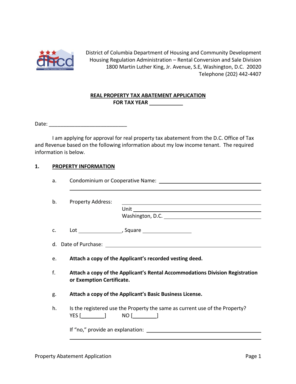 Real Property Tax Abatement Application - Washington, D.C., Page 4