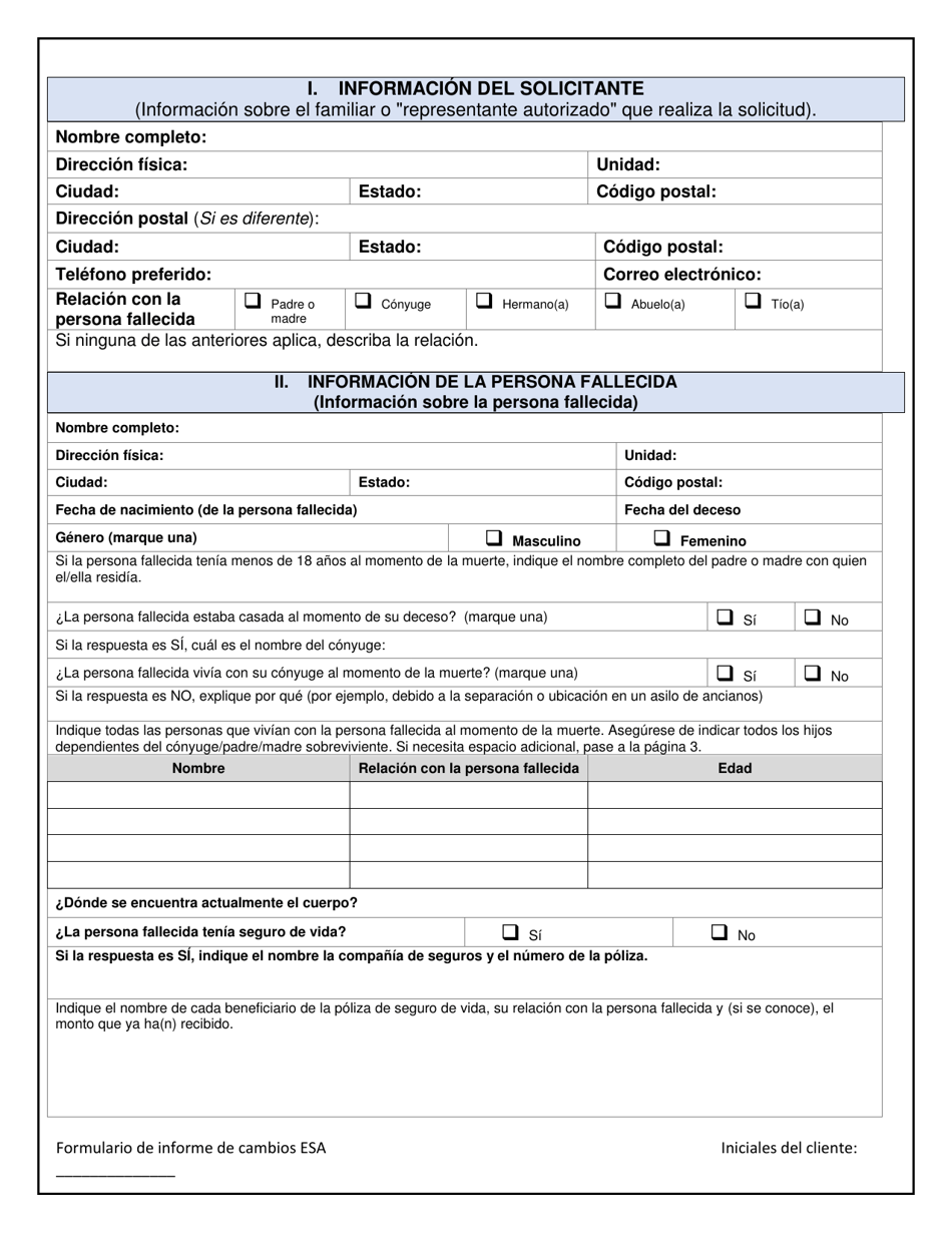 Solicitud De Asistencia Funeraria - Washington, D.C. (Spanish), Page 2