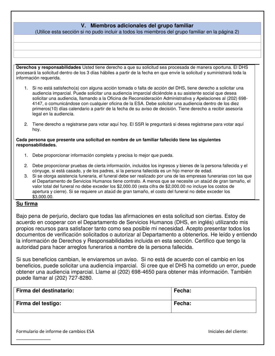 Solicitud De Asistencia Funeraria - Washington, D.C. (Spanish), Page 4