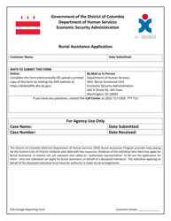 Document preview: Burial Assistance Application - Washington, D.C.