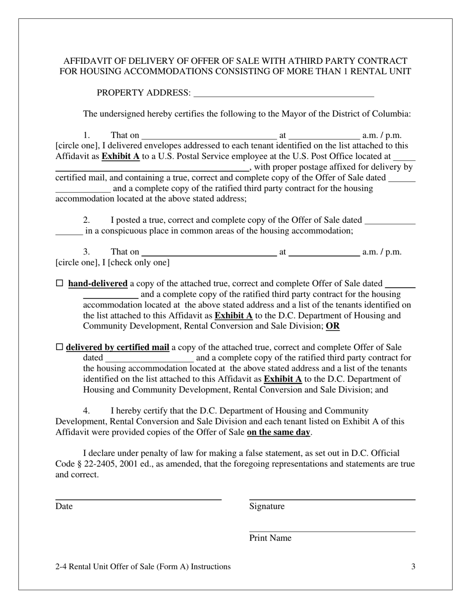 Form A Offer of Sale  Tenant Opportunity to Purchase With a Third Party Sale Contract for Housing Accommodations With Two, Three or Four Rental Units - Washington, D.C., Page 3