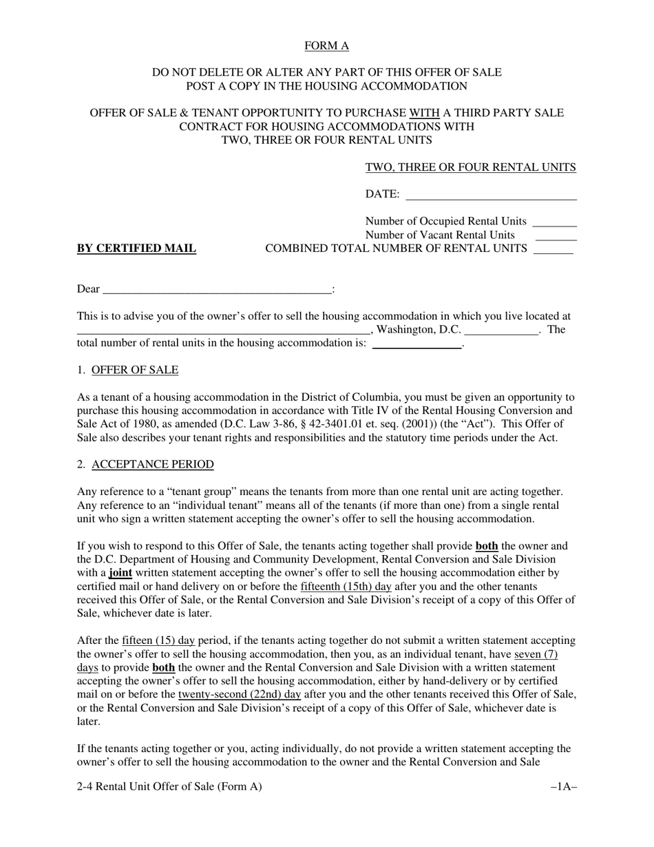 Form A Offer of Sale  Tenant Opportunity to Purchase With a Third Party Sale Contract for Housing Accommodations With Two, Three or Four Rental Units - Washington, D.C., Page 4