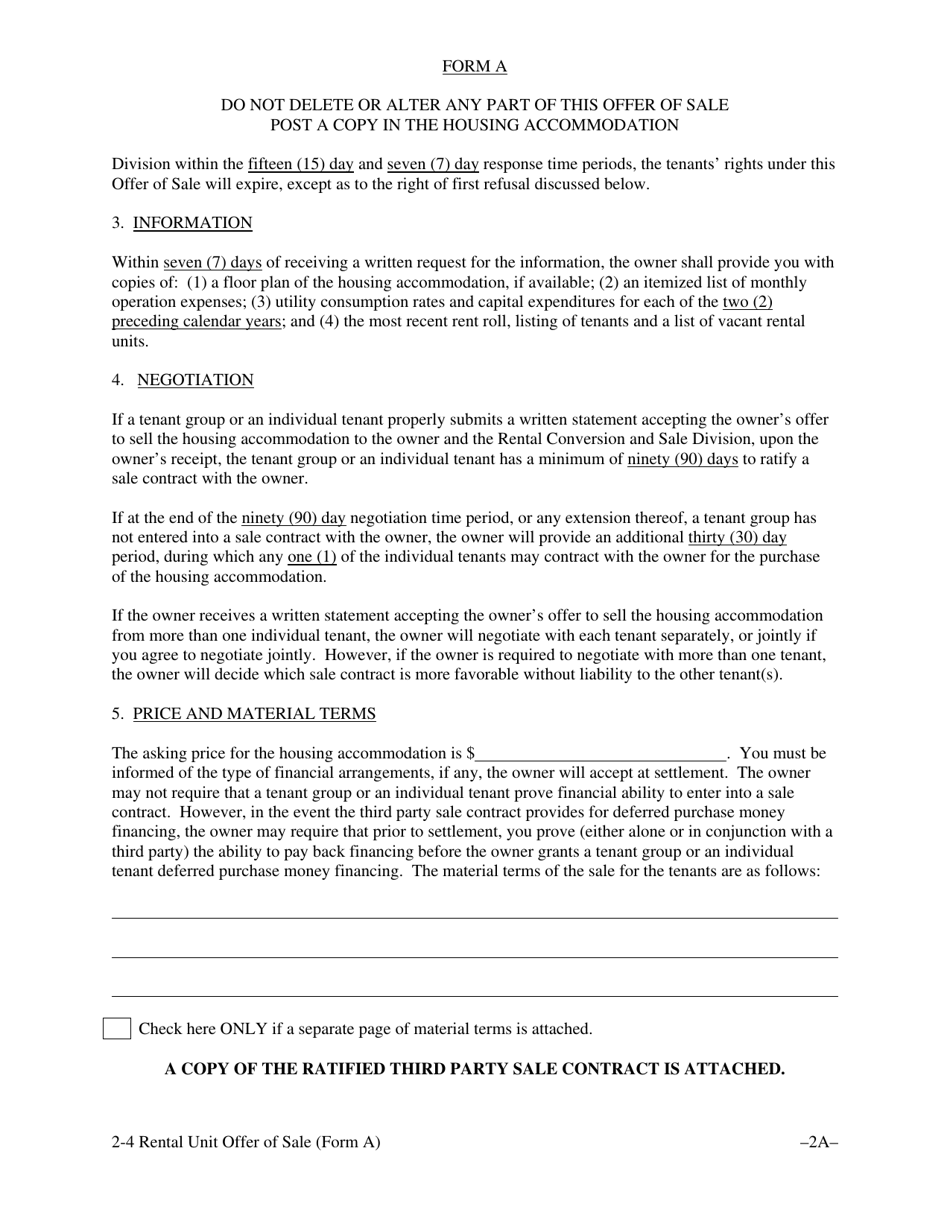 Form A Offer of Sale  Tenant Opportunity to Purchase With a Third Party Sale Contract for Housing Accommodations With Two, Three or Four Rental Units - Washington, D.C., Page 5